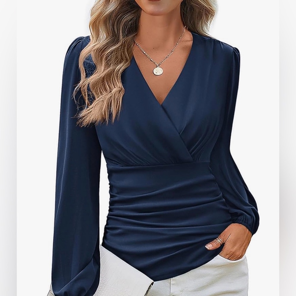 Grace Karin Deep Blue Wrap Blouse